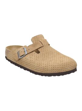 Mules Birkenstock Boston perforées chameau