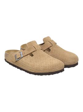 Mules Birkenstock Boston perforées chameau