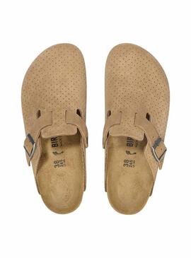 Mules Birkenstock Boston perforées chameau