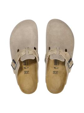 Sabots Birkenstock Boston tressés en taupe pour femme