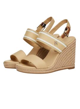 Sandales compensées Tommy Hilfiger Webbing High Wedge beige pour femme