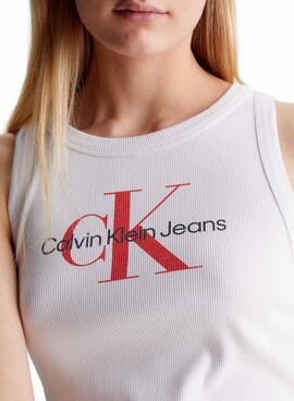 Robe Calvin Klein Archival Monologue Blanc pour Femme