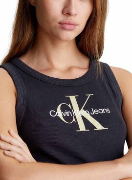 Robe Calvin Klein Archival Monologue Rib Noir Pour Femme