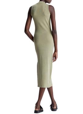 Robe Calvin Klein Washed Rib Label Long Vert Femme
