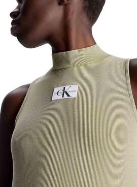 Robe Calvin Klein Washed Rib Label Long Vert Femme