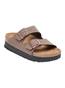 Sandales Birkenstock Arizona Plateforme Taupe pour Femme