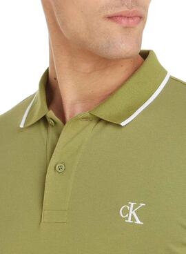 Camisa polo Calvin Klein Tipping verte pour homme