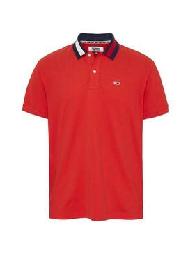 Polo Tommy Jeans Flag Neck Rouge Homme