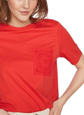 T-shirt Vila Sybil Crochet Rouge Pour Femme