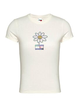 T-shirt Tommy Jeans Flower Slim Blanc pour Femme