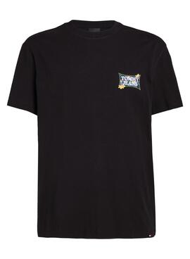 T-shirt Tommy Jeans Flower Regular Noir pour Homme.