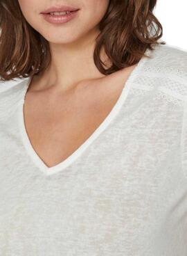 T-shirt Vila Viamer V-Neck Blanc pour femme.