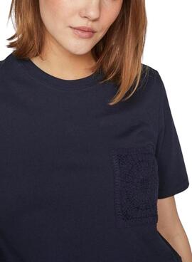 T-shirt Vila Visybil Crochet Bleu Marine Pour Femme
