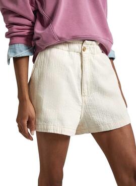 Short Pepe Jeans Ecru Crema Pour Femme