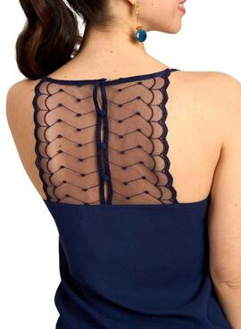 Top Naf Naf en encaje azul marino para mujer.