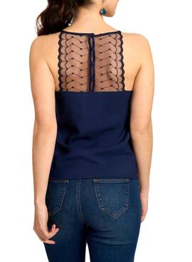 Top Naf Naf en encaje azul marino para mujer.