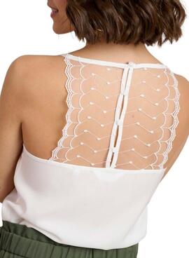 Top Naf Naf en dentelle blanc pour femme