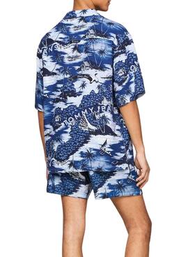 Chemise Tommy Jeans Hawaiian Bleu Pour Homme