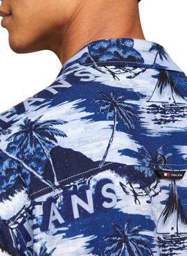 Chemise Tommy Jeans Hawaiian Bleu Pour Homme