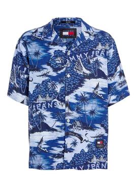 Chemise Tommy Jeans Hawaiian Bleu Pour Homme
