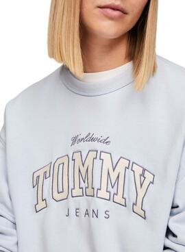 Sweat à capuche Tommy Jeans Relaxed Varsity Luxe bleu pour femme