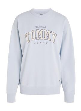 Sweat à capuche Tommy Jeans Relaxed Varsity Luxe bleu pour femme