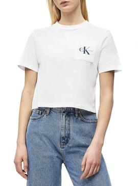 T-Shirt Calvin Klein Crop Pocket Femme Blanche