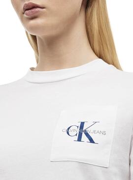 T-Shirt Calvin Klein Crop Pocket Femme Blanche