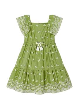 Robe Mayoral brodée verte pour fille