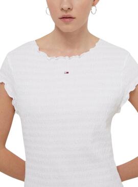 Robe Tommy Jeans Bodycon froncée blanche