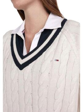 Pull Tommy Jeans V-Neck Câble pour Femme
