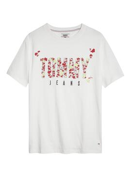 T-Shirt Tommy Jeans Logo Floral Femme Blanche