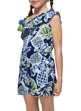 Overall Mayoral Asymétrique Imprimé Bleu Pour Fille