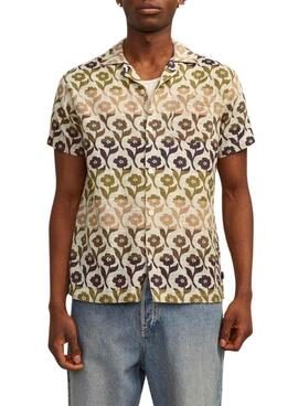 Chemise Jack and Jones bleue à fleurs vertes pour homme