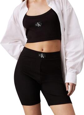 Shorts Calvin Klein Woven Label canalé noir pour femme