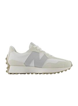 Chaussures New Balance 327 blanches et grises pour femme.