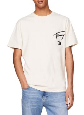 T-shirt Tommy Jeans graffiti beige pour homme