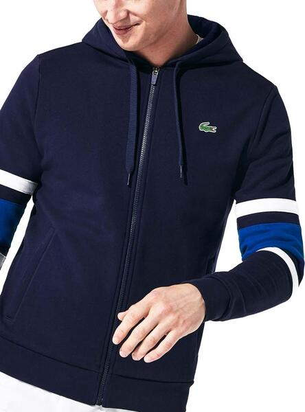 lacoste gilet zippé homme bleu marine en coton