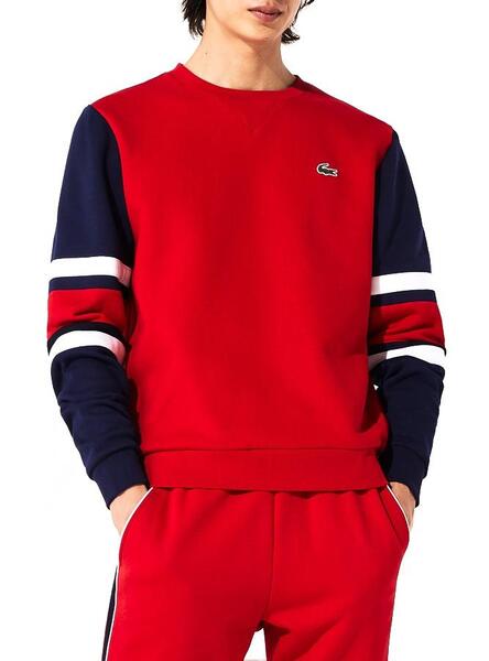 Sweat Manchons Lacoste Sport A Rayures Rouge Homme