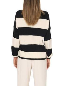 Pull Only Latia rayures noir et beige pour femme