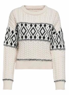 Pull Only Marent blanc et noir pour femme