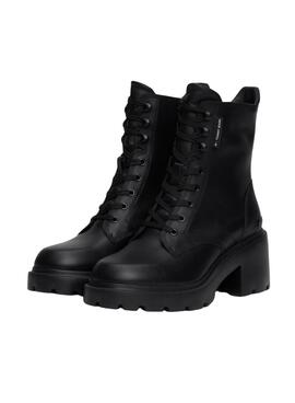 Bottes Tommy Jeans en cuir avec talon et lacets noires pour femme
