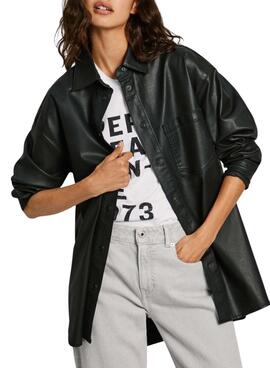 Chemise surchemise Pepe Jeans simili cuir noir pour femmes
