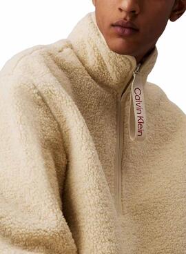 Sweatshirt Calvin Klein Jeans Sherpa Beige pour homme