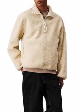 Sweatshirt Calvin Klein Jeans Sherpa Beige pour homme