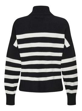 Pull Only Baria col roulé rayures noires pour femme
