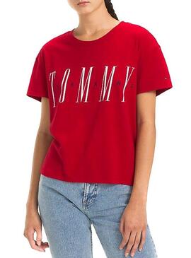 T-Shirt Tommy Jeans Layer Graphics Rouge Femme