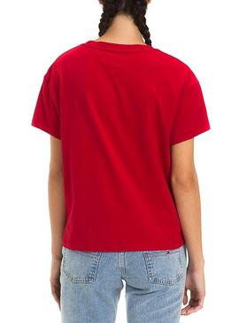 T-Shirt Tommy Jeans Layer Graphics Rouge Femme