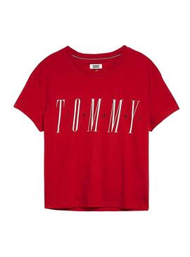 T-Shirt Tommy Jeans Layer Graphics Rouge Femme