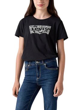Camiseta Levis Floral Batwing noir pour fille